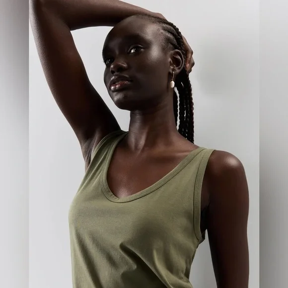 Quince Cotton Modal Double Scoop Neck Tank- Green- Large - Picture 5 of 11